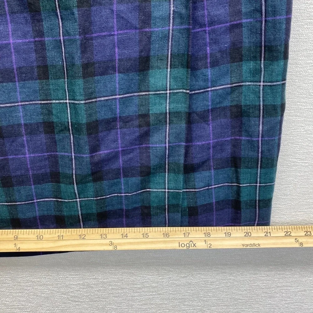 VTG‎ Chelsea Cambell Charter Club Plaid 100% Linen Wrap Skirt Women 12